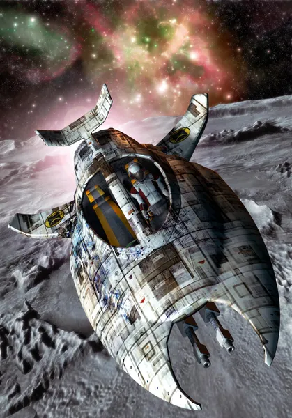 Kosmická loď a měsíc — Stock fotografie