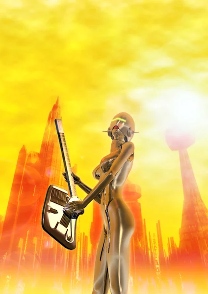 Robot female guitarist — Stock Photo, Image