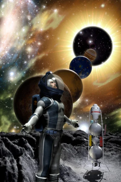 Astronauta e pianeta alieno — Foto Stock