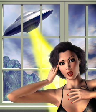 Ufo alien girl ray clipart