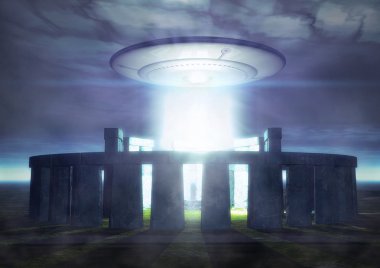 Ufo alien at stonehenge clipart