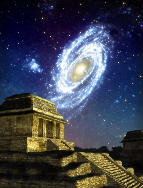 stock image Ufo alien maya temple and galaxy