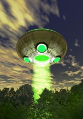 Ufo alien over a forest clipart