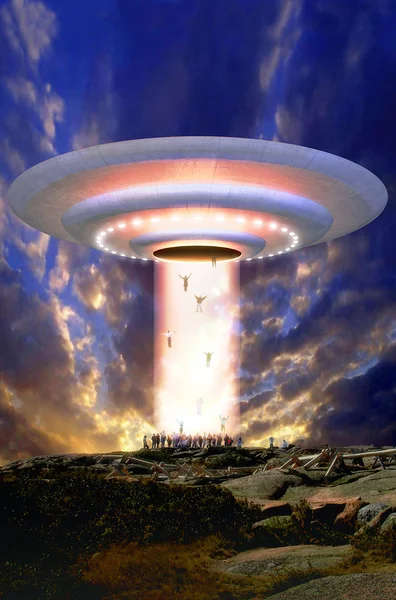 Ufo alien mass abduction — Stock Photo, Image
