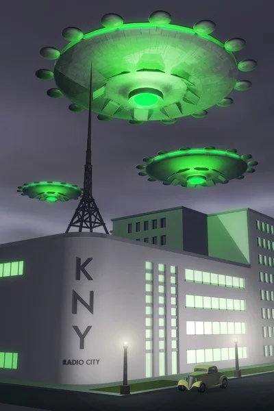 Ufo Alien über einer Stadt — Stockfoto