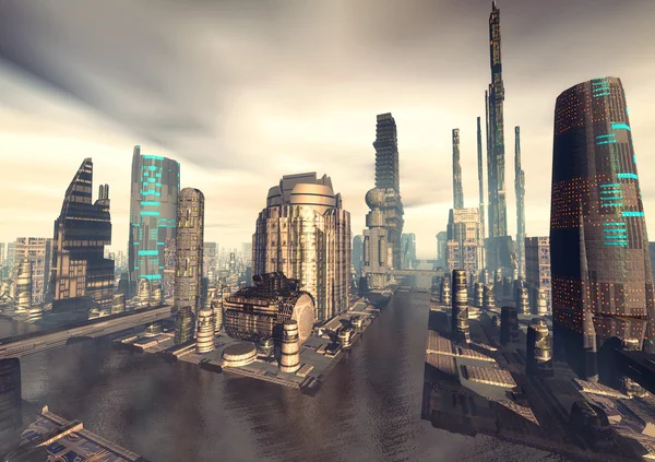 Stadt futuristische Landschaft — Stockfoto