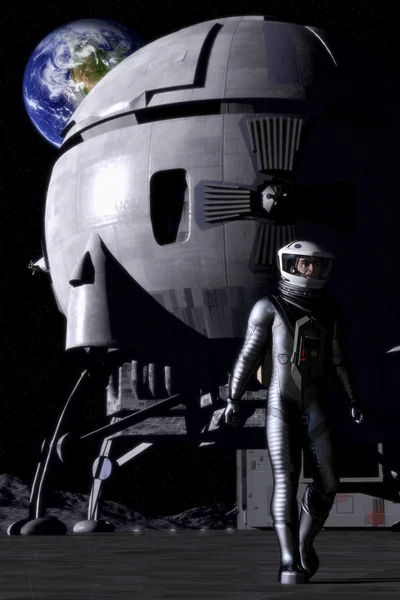 Spaceship and astronaut — Stock Photo, Image