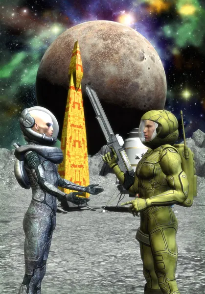 Astronauts human and alien — Stock Photo, Image