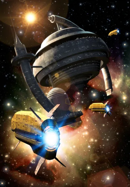 Космический корабль и космическая станция — стоковое фото