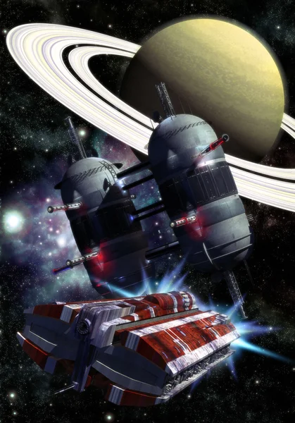 Raumschiff und Raumstation — Stockfoto