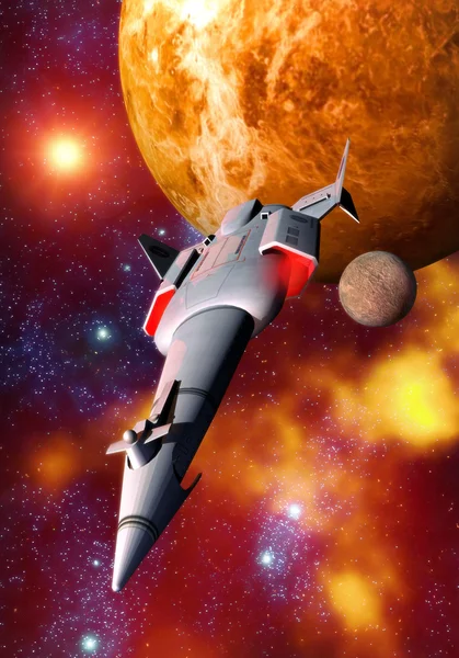 Spaceship and planet — Stock Photo, Image