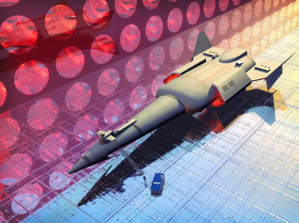 Raumschiff am Weltraumbahnhof — Stockfoto