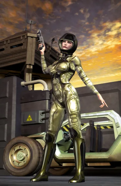 Dziewczyna żołnierza futurystyczny — Zdjęcie stockowe