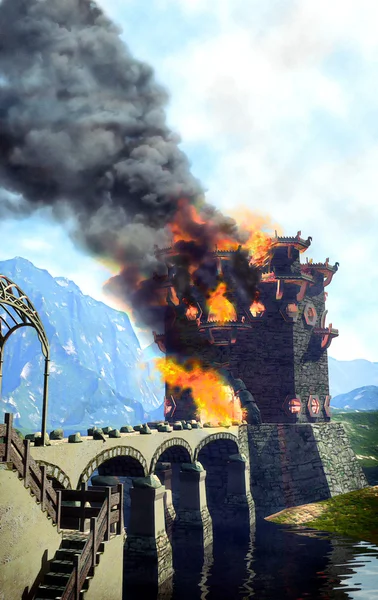 Brandende kasteel — Stockfoto