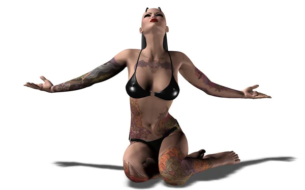 Tetovaný žena — Stock fotografie