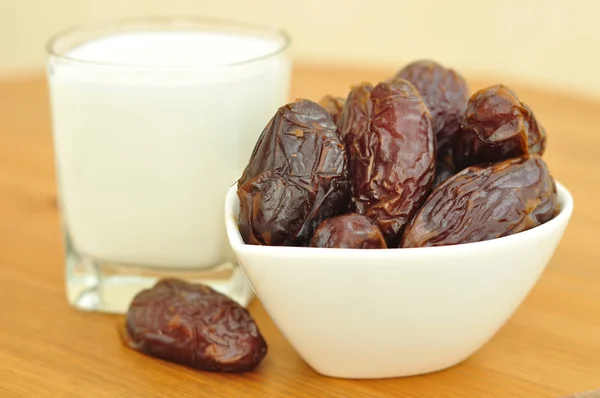 stock image Medjoul dates and milk.