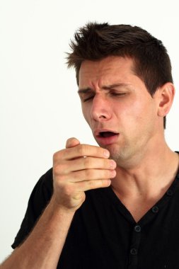 Sick man coughing into he's hand clipart