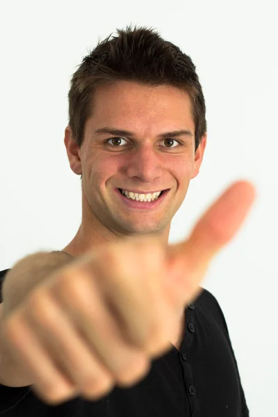 Feliz sorrindo homem fazendo dois polegares para cima — Fotografia de Stock