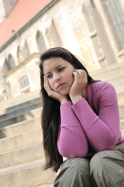Teen person in depression outdoors — Stock Photo, Image