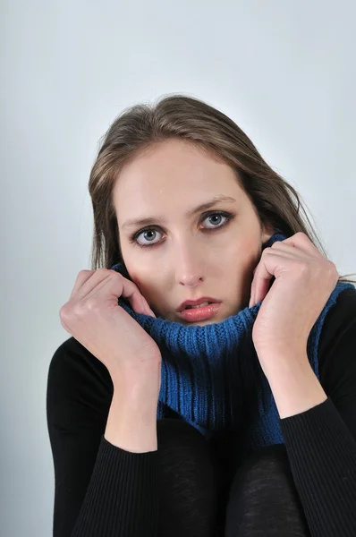 Portrait of young beautiful woman holding collar — Stock Photo, Image