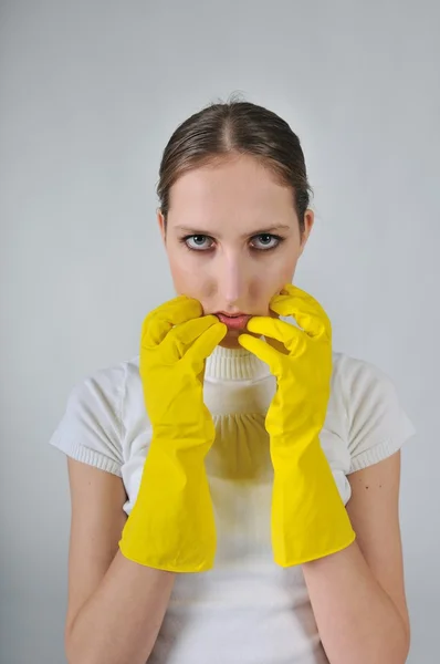 Yellow gloves - what will I do? — Stock Photo, Image