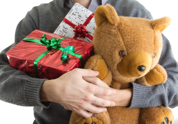 Man holding Christmas presents — Stock Photo, Image