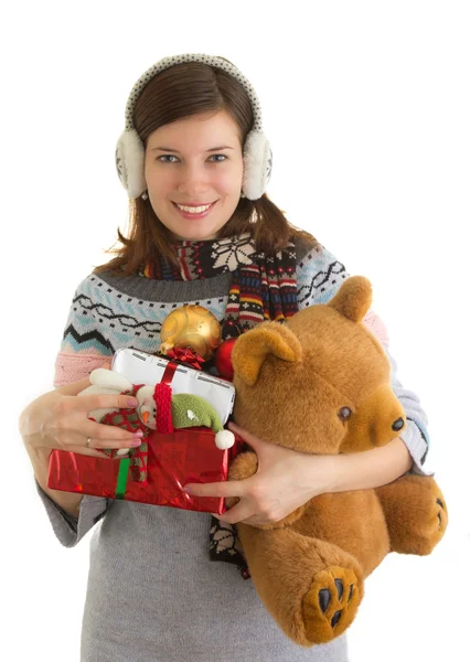 Menina feliz com presentes de Natal — Fotografia de Stock