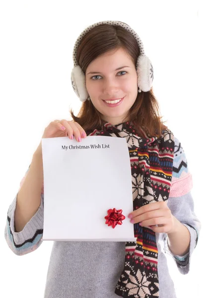 Girl with Christmas wish list — Stock Photo, Image