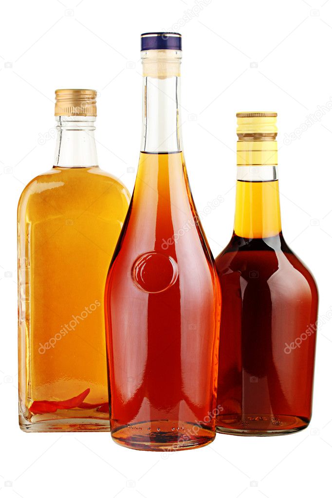 Alcohol in glass bottles.