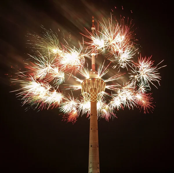 テレビ塔と花火のために世界で最大のバスケット. — ストック写真