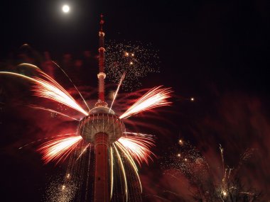 Fireworks on TV tower clipart