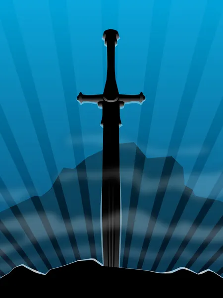 Fundo, espada na pedra Ilustrações De Stock Royalty-Free