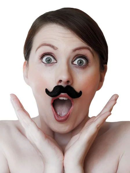 Νεαρή γυναίκα με μουστάκι σε κοντινό πλάνο — Φωτογραφία Αρχείου