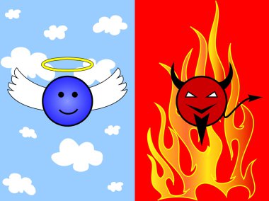 Angel in heaven and devil in hell vector