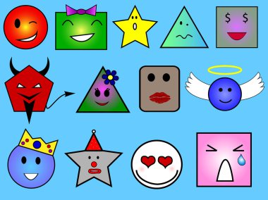 Different faces with different geometric shapes clipart