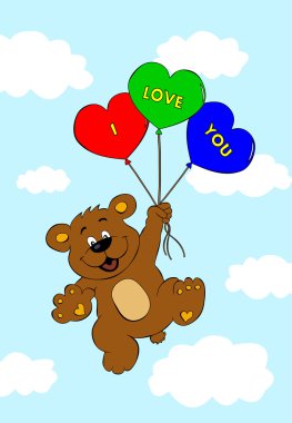 Bear with balloons flying in air clipart