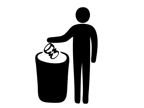 Пиктограмма человека, выбрасывающего мусор в мусорное ведро — стоковый вектор