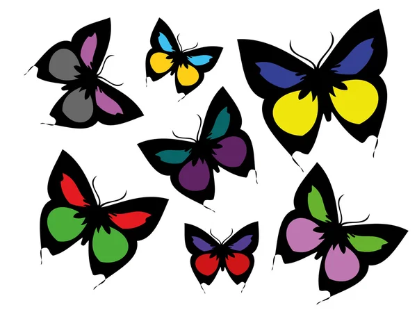 Sammlung farbiger Schmetterlinge — Stockvektor