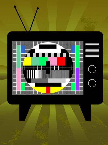 Vecchia televisione con schermo di prova su sfondo grunge — Vettoriale Stock