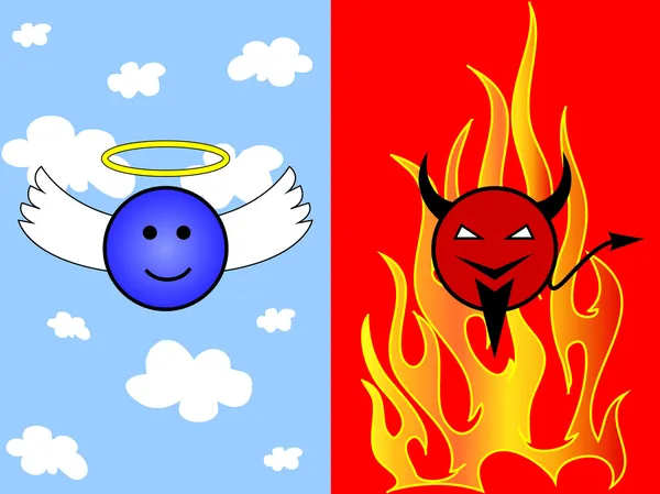 Angel in heaven and devil in hell — Stock Vector