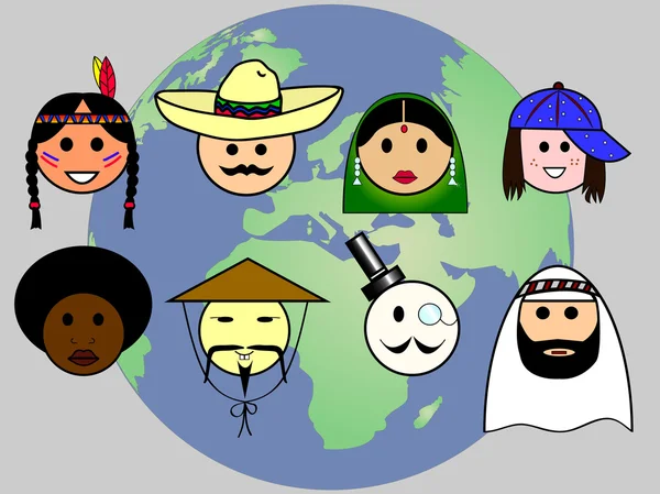 Různých národností z celého světa — Stockový vektor
