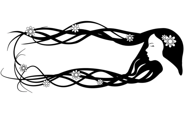 Banner der schönen Frau mit sehr langen Haaren — Stockvektor