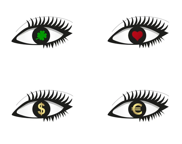 stock vector Eye set with money, love and luck icons