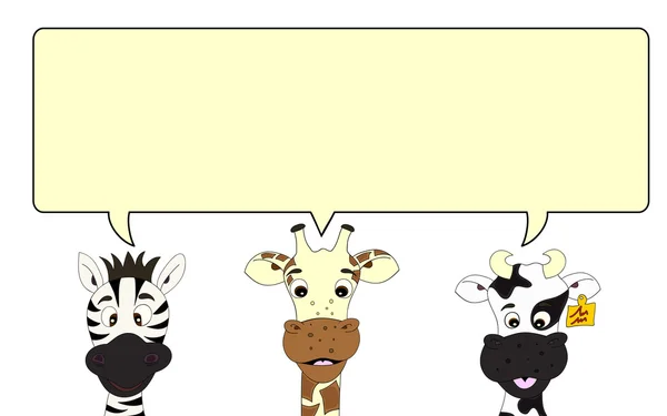 Zebra, giraffe and cow with speech bubble — Stock Vector