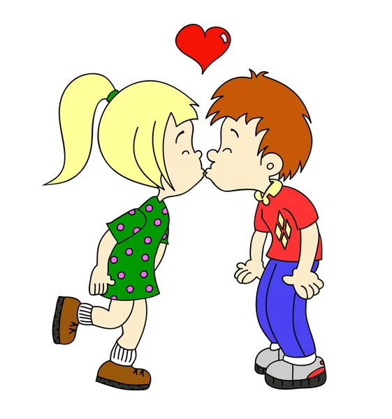 Bonito menino e menina beijando — Vetor de Stock