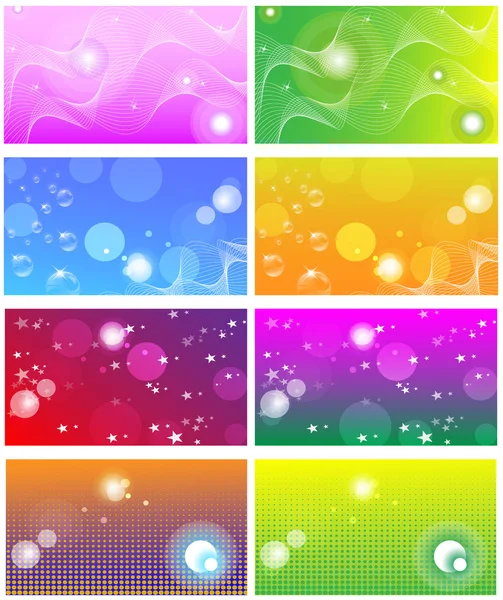 Colection of bright colored business cards; backgrounds — Stock Vector