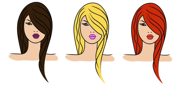 3 filles avec différentes couleurs de cheveux — Image vectorielle