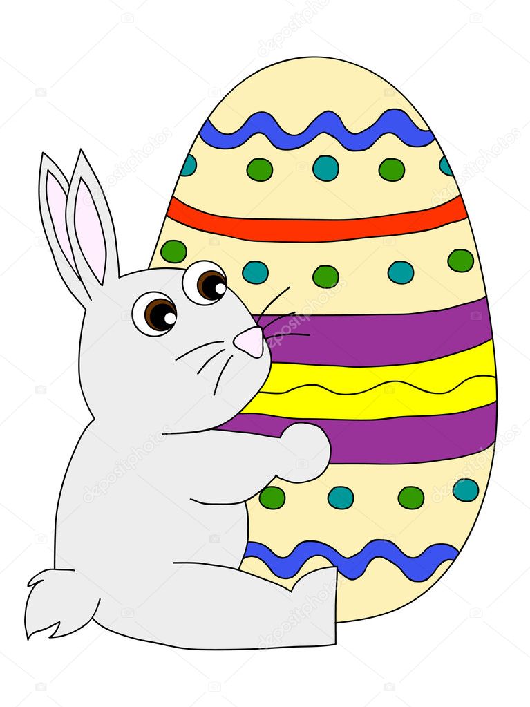 Easter bunny holding a painted egg