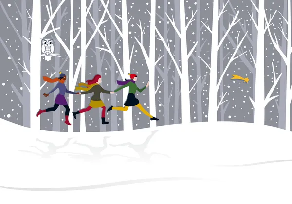 Різдво три дівчини бігають — стоковий вектор