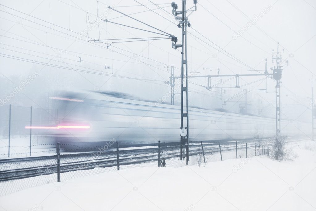 Train in snow storm